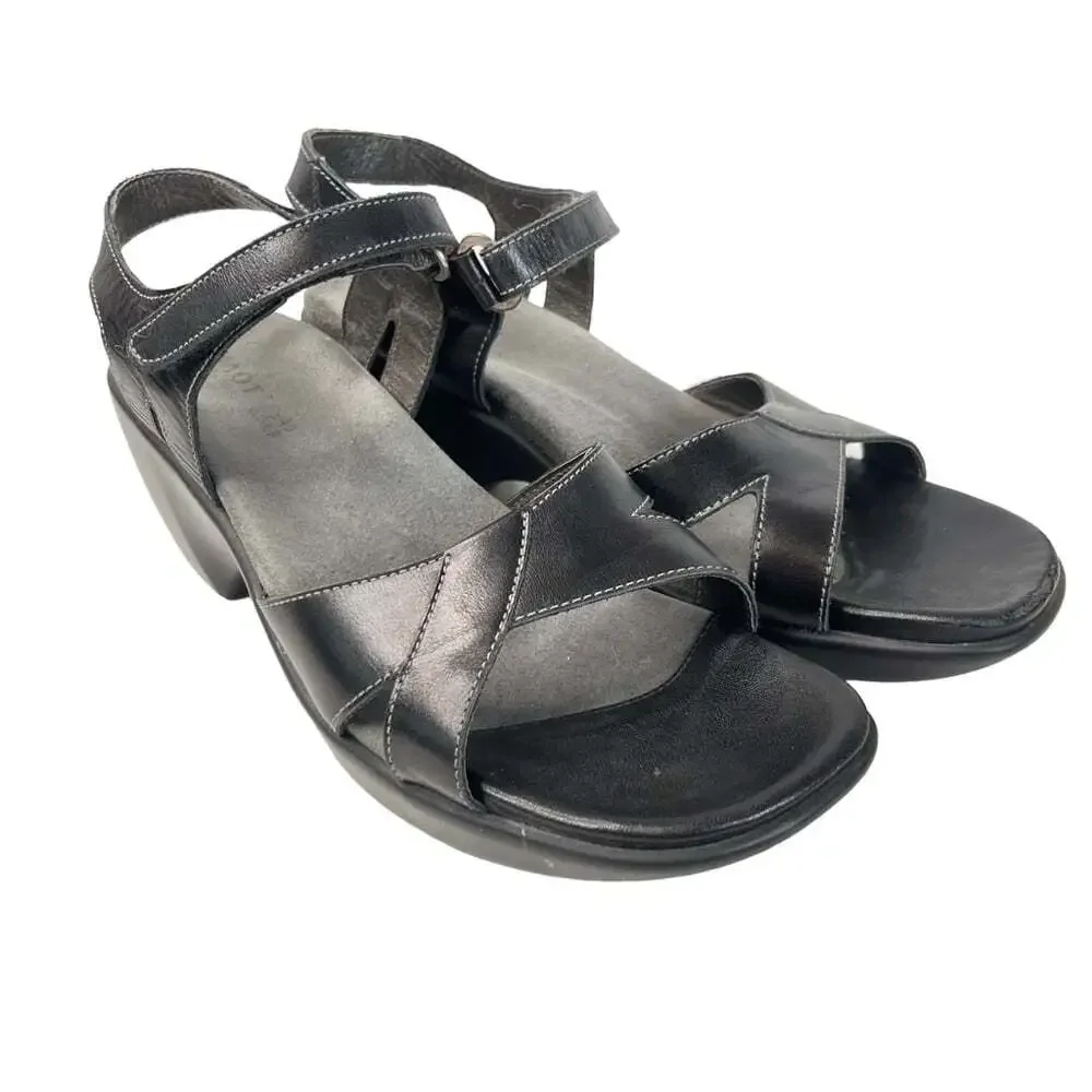 Naot Black Leather Strappy Sandals Comfort Walking Hook Loop Adjustable 39